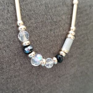 Extra-Long Gold Single-Strand Necklace – Beads with Clear and Black Facets, "C"